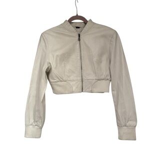Genuine Leather Cream Cropped Bomber Jacket from The Leather Company NY- Size L
